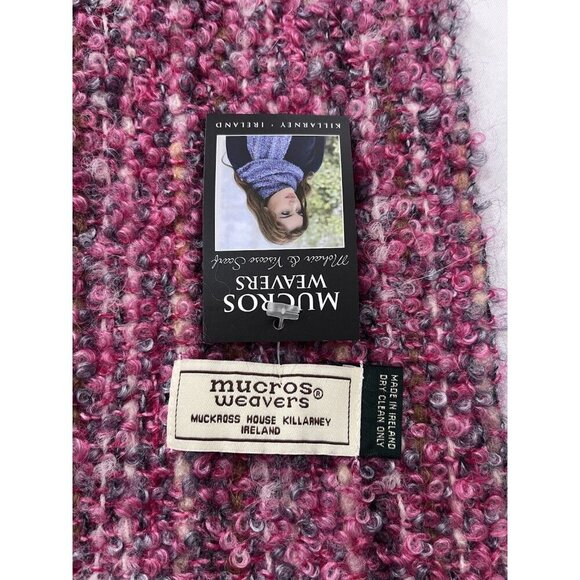 Mucros Weavers Mohair Blend Curly Weave Pink Fringe Scarf Made In Ireland - Picture 3 of 5